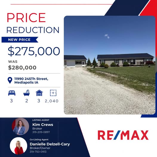 Price Reduction: 11990 245th Street, Mediapolis